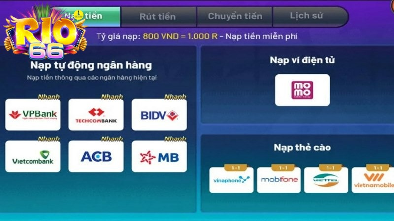 Hướng Dẫn Cách Nạp Tiền Rio66 Dễ Dàng và Nhanh Chóng Game thủ có thể thực hiện qua ví điện tử đơn giản